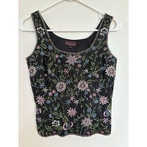 Vintage Designer Marina by Marina Bresler Floral Beaded Embroidered Tank Top 4